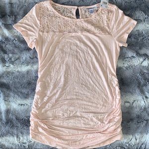 Motherhood Maternity Blush top lace neckline M